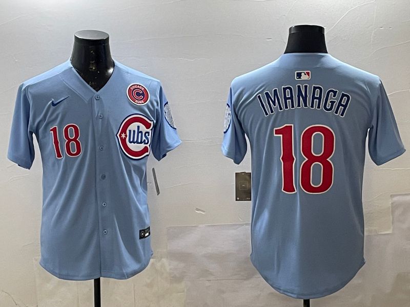 Men Chicago Cubs #18 Imanaga Light Blue Throwback 2025 Nike MLB Jersey style 1->los angeles dodgers->MLB Jersey